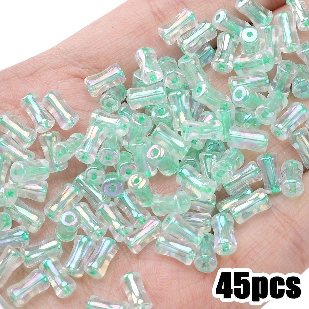 45/90pcs Colorful Glass Iridescent Bamboo Beads for Jewelry Making